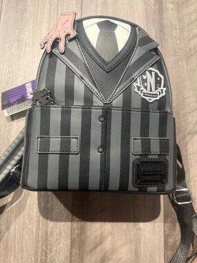 Loungefly Wednesday Black & Gray Striped Mini Backpack